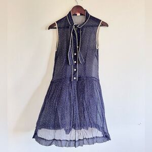 Vintage sheer chiffon polka dot dress navy xs small